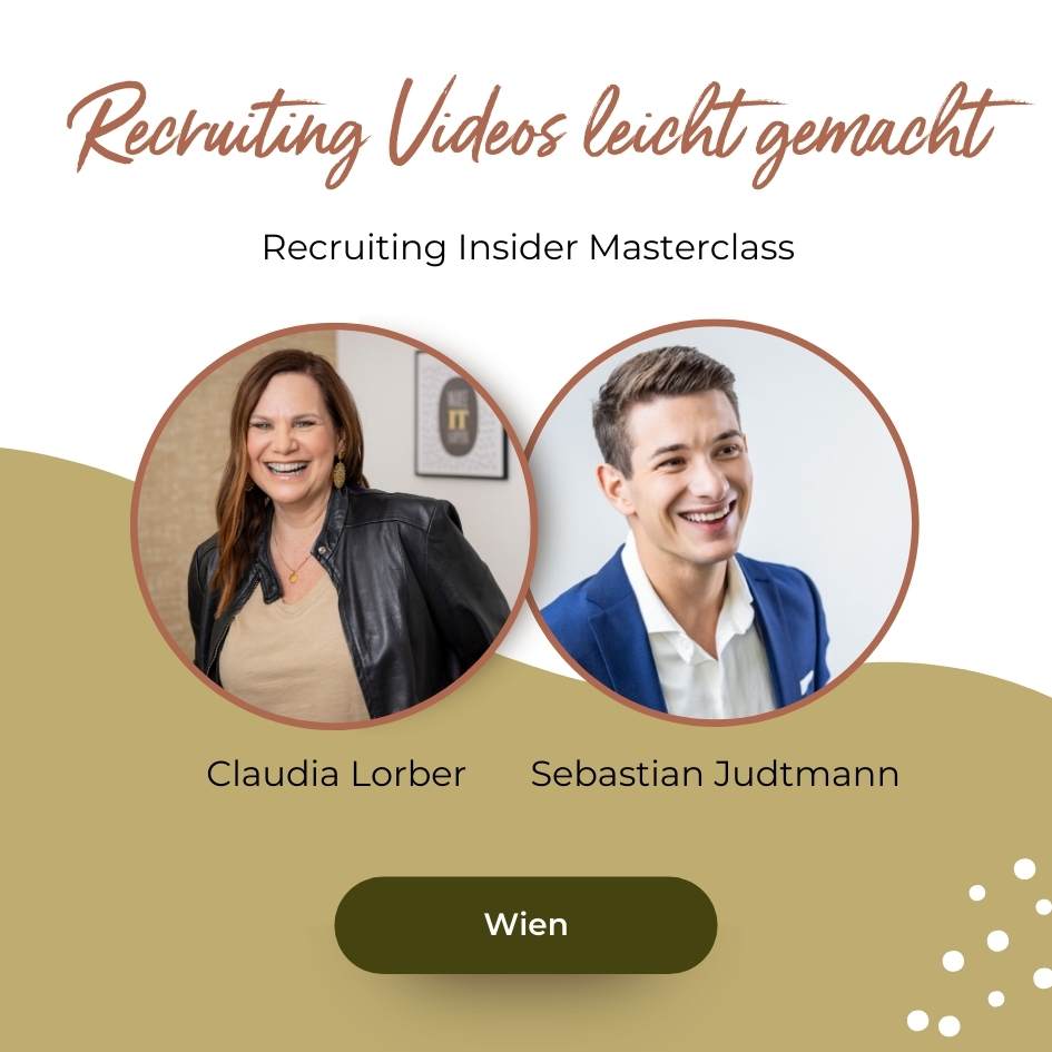 Profilbilder von Claudia Lorber und Sebastian Judtmann, die die Masterclass zum Thema Videos für Social Media Recruiting leicht gemacht abhalten.